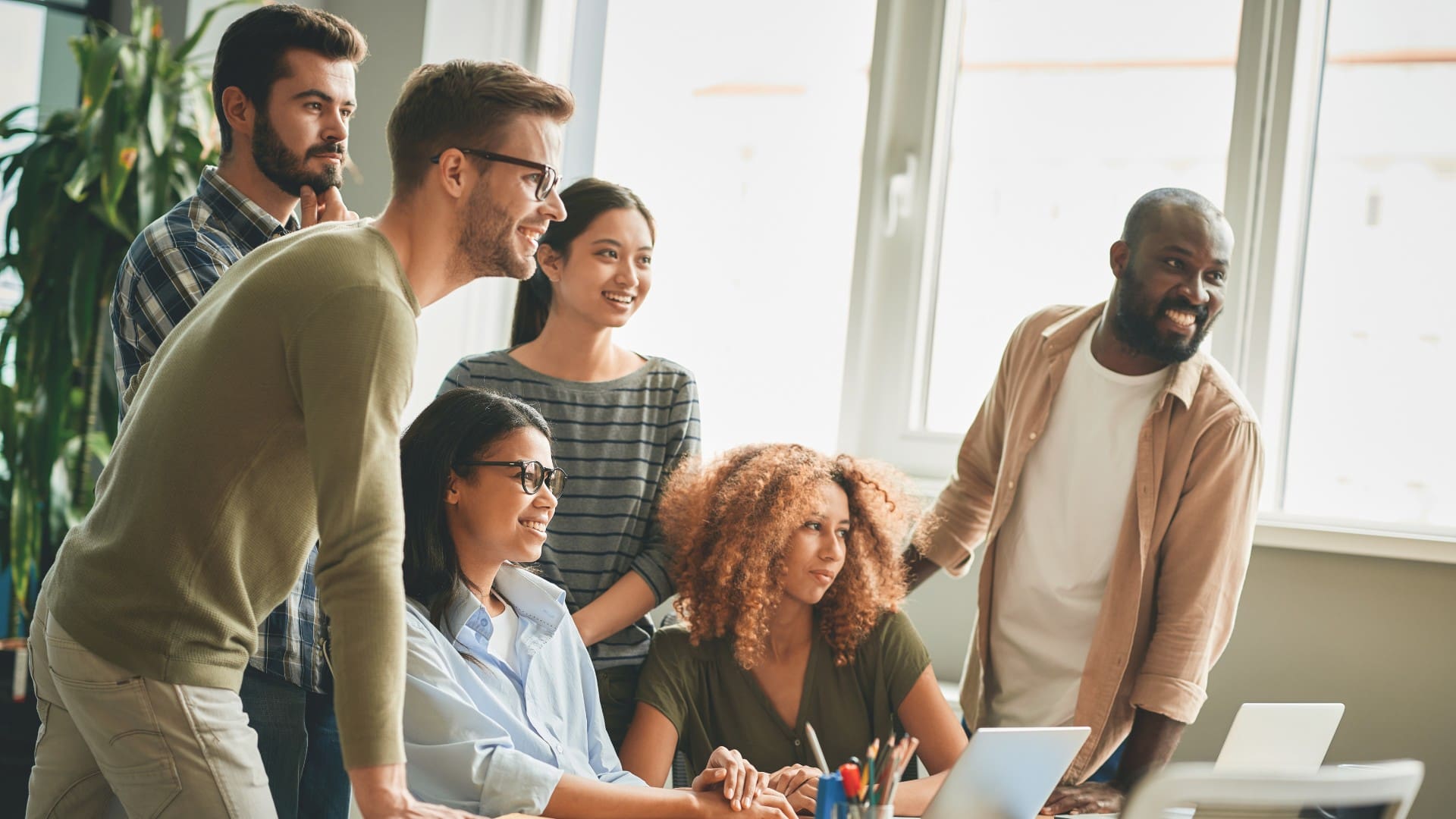 group of employees starring at something