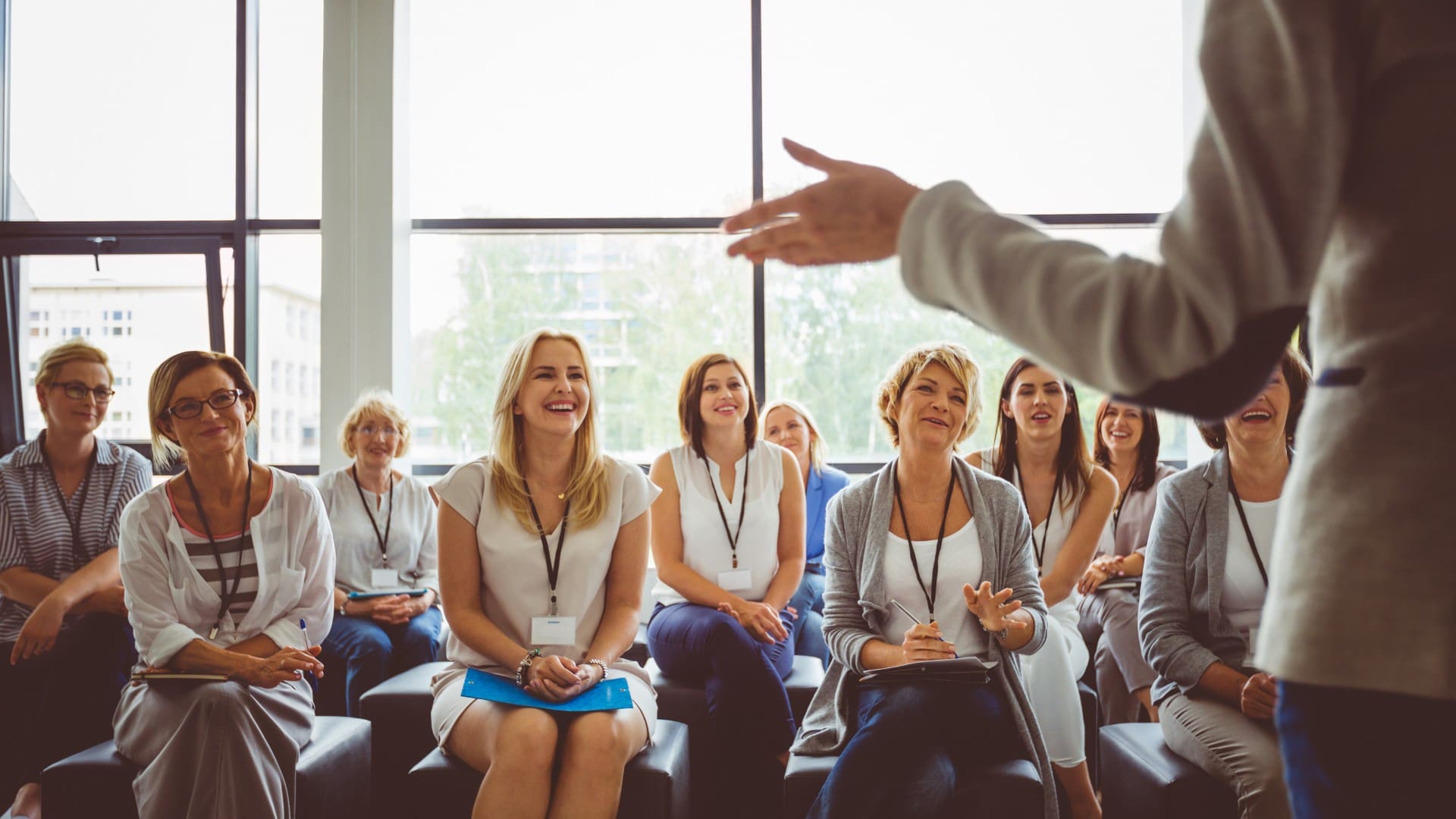 employees from a big company being upskilled
